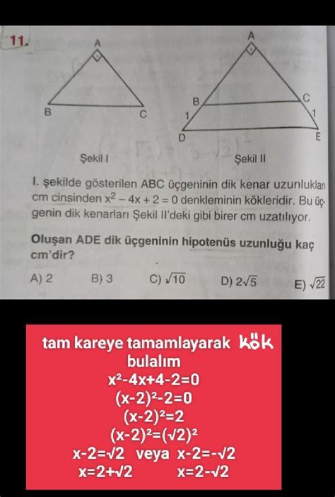 1 şekilde gösterilen ABC üçgeninin dik kenar uzunlukları cm cinsinden