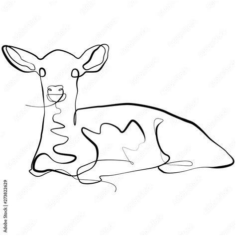 Fawn one line drawing. Line Art Baby Deer Vector Illustration Stock ...