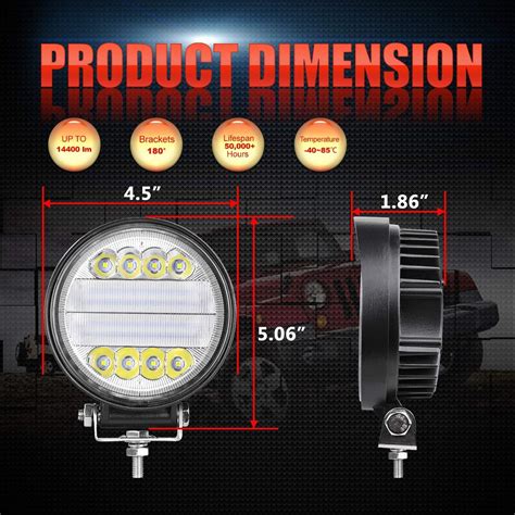 OFFROADTOWN 5 Round LED Lights 2PCS 144W Round Offroad Lights Combo