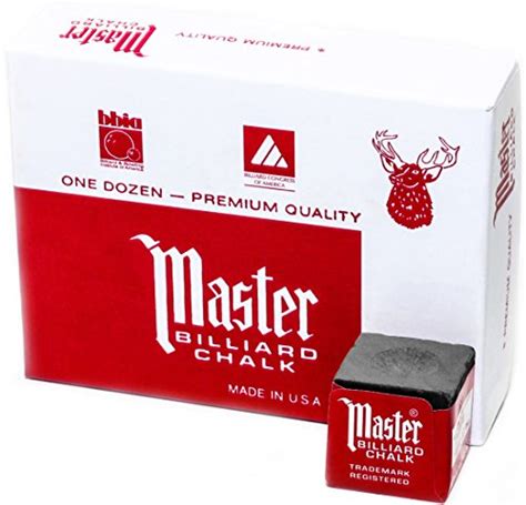 Master Billiard Pool Chalk Pack Of 12 Cubes Grey With Protective Box