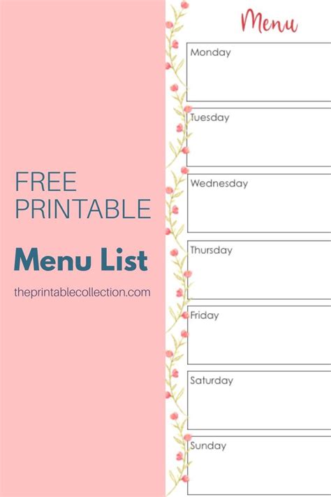 Free Printable Menu List Printable Menu Free Printable Menu Free