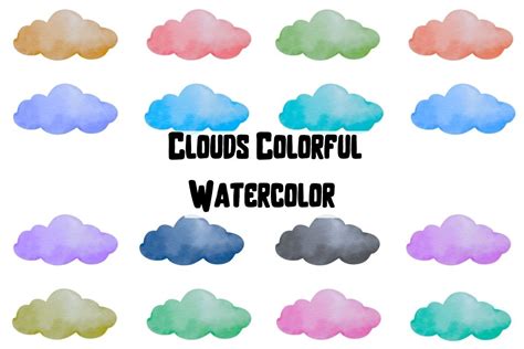 Watercolor Clouds Colorful Clipart Graphic By Bigbosss Creative Fabrica