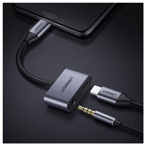 Adaptador Usb C Audio And Carga Ugreen 2 En 1 15a Gris