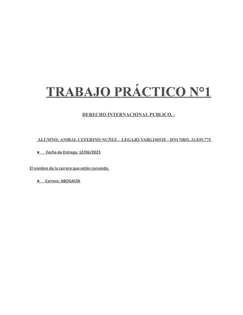 Trabajo Practico NRO 1 Derecho Internacional Publico Derecho Privado