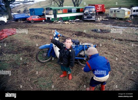 New Age Traveller Children On Temporary Site Skipton North Yorkshire