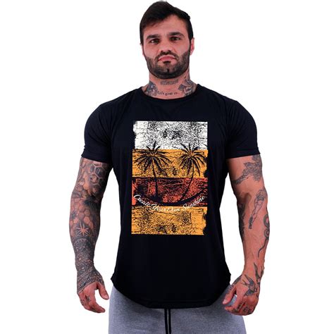 Camiseta Longline Masculina Manga Curta Mxd Conceito Ilha Da Palmeira