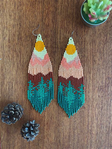 Mountains Seed Bead Earrings Nature Earrings Sunset Beaded Etsy