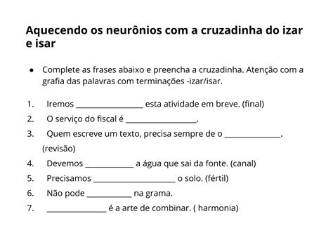 Plano de aula 4º ano 7 erros do izar ou isar