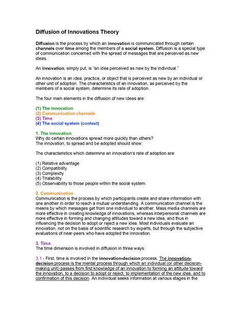 Diffusion of innovations - Docsity