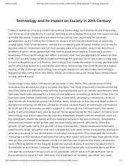 Technology And Its Impact On Society In Th Century Essay Example