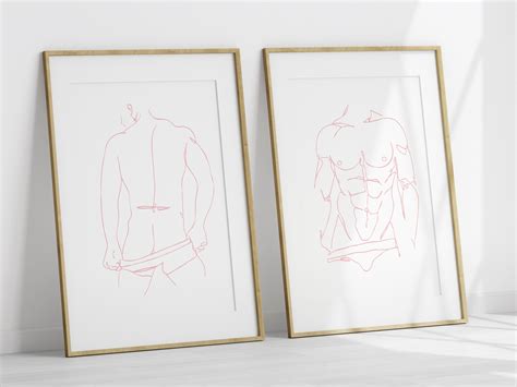 Male Body Line Art Print Set Of 2 Printable Wall Art Naked Etsy