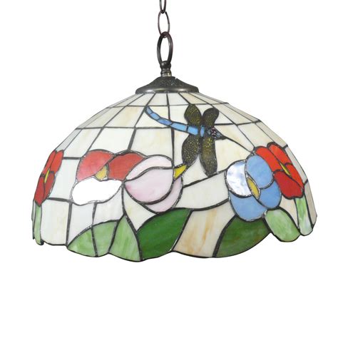 Lustre Tiffany Libellule Sur Fond Blanc Luminaire En Vitrail