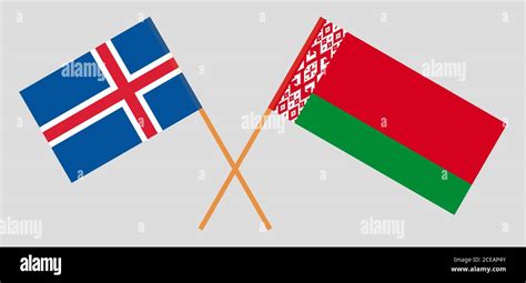 Crossed Flags Of Belarus And Iceland Official Colors Correct Proportion Vector Illustration