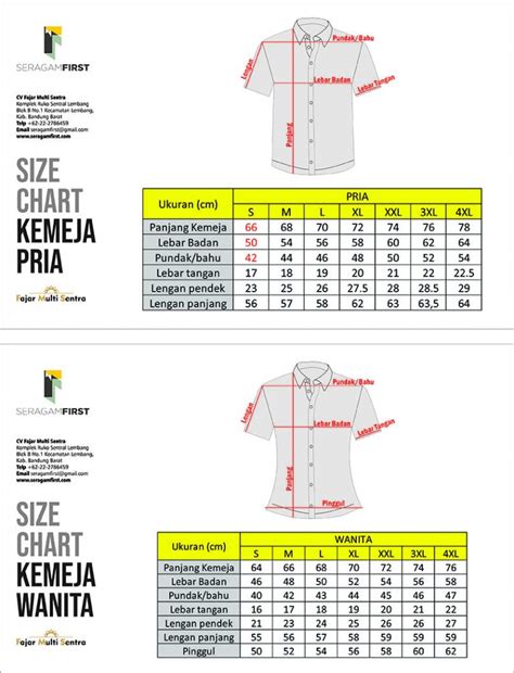 Size Ukuran Kemeja Seragam First