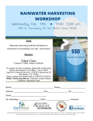 Fillable Online Cameron Agrilife Rainwater Harvesting Workshop