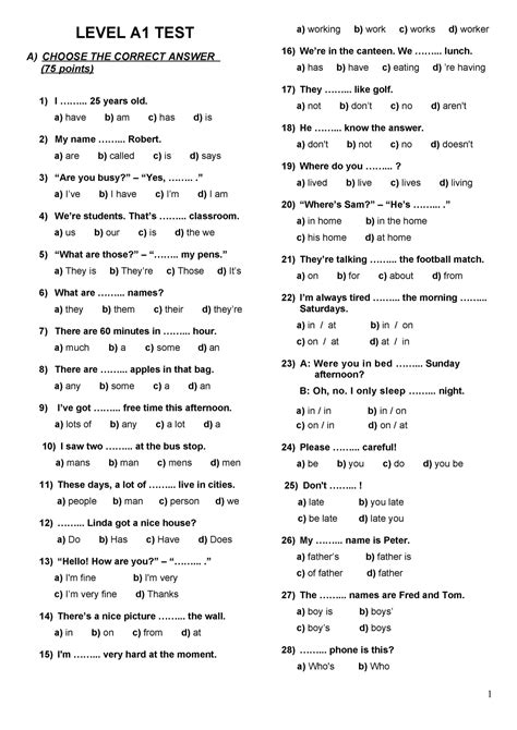 Toaz Uso LEVEL A1 TEST A CHOOSE THE CORRECT ANSWER 75 Points I