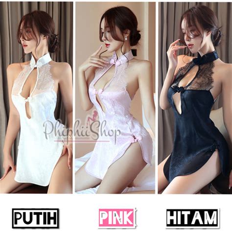 Jual Cosplay Lingerie Cheongsam Qipao China Dress Kerah Renda Satin