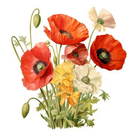 Premium Ai Image Colorful Poppy Bouquet Victorian Era Inspired