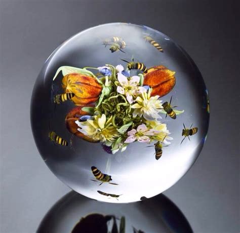 Glass Ball With Flowers And Bees Inside Paperweights Glass Art