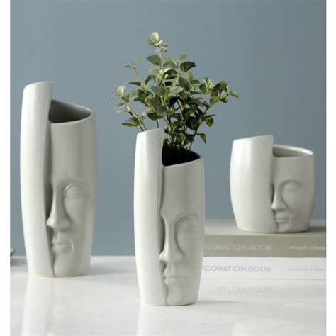 Cache Pot Sur Pied Visage Cach Blanc Pot De Fleurs Boutique De