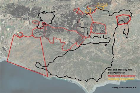 Map Shows Boundaries Of Woolsey Hill Brush Fires And Evacuation Areas Kclu