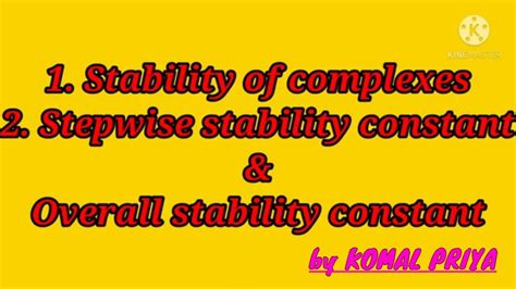 Stepwise Stability Constant Overall Stability Constant Inorganic