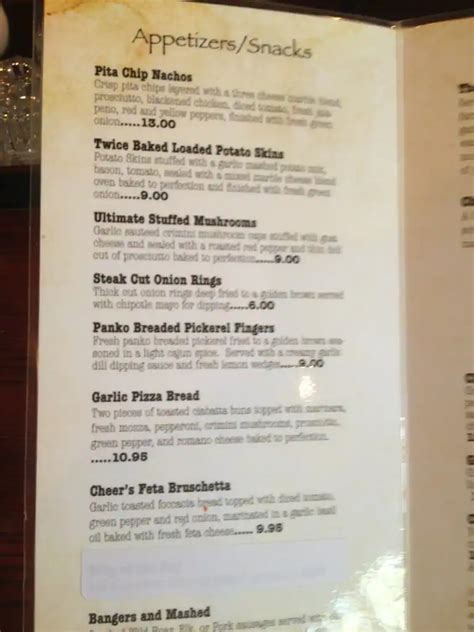 Cheer's the Village Pub Menu, Menu for Cheer's the Village Pub, Thunder ...