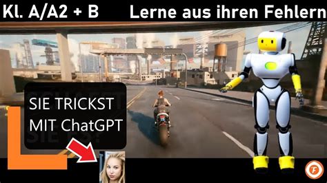 Gamerin macht den 4 Prüfungstest und nutzt ChatGPT Frey Fahren