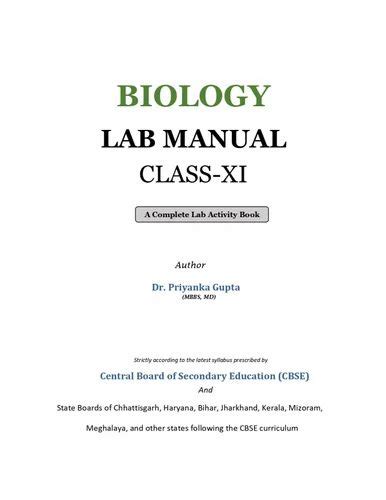 Biology Lab Manual Class Xi As Per The Latest Cbse Syllabus At Rs 395 Lab Manual In Lucknow