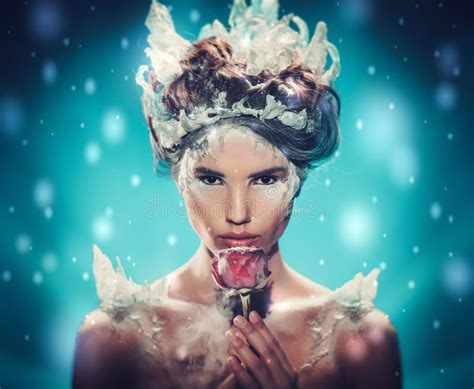 Beautiful Ice Queen In A Falling Snow Stock Image Image Of Flower