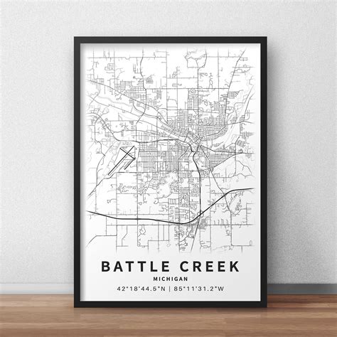 Printable Map Of Battle Creek Mi With Street Names Michigan Etsy