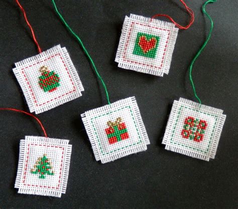 Cross Stitch Kit Five Mini Christmas Tree Decorations Etsy