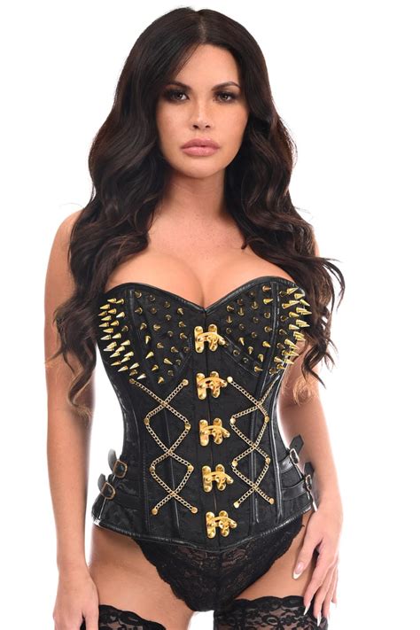 Daisy Corsets Top Drawer Black Brocade And Gold Spikes Steel Boned Corset