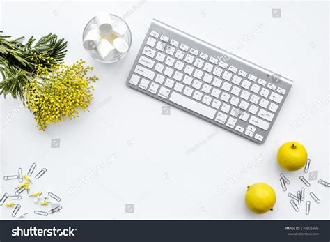 Female Desktop Keyboard Flowers Top View Stock Photo 579606895