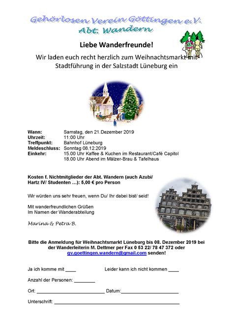 Abt Wandern Einladung Weihnachtsmarkt Lüneburg GV Göttingen e V