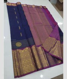 Navy Blue And Purple Color Kanchi Pattu Sarees With Jari Border Design