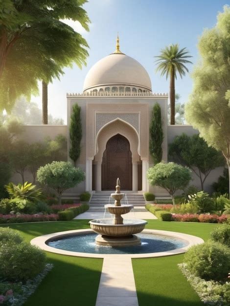 Premium Photo | Islamic Garden with Fountain