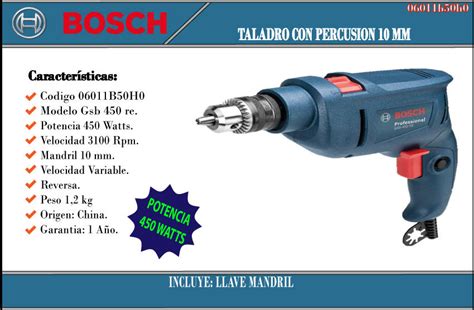 Bosch Taladro 10 Mm Percutor 450 W Gsb 450 Re Centro De Materiales