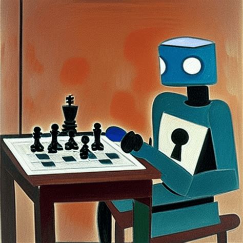 Ölgemälde von Matisse eines humanoiden Roboters der Schach spielt