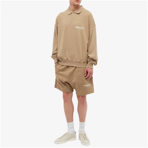 Fear Of God Essentials Logo Long Sleeve Polo Oak End Nz