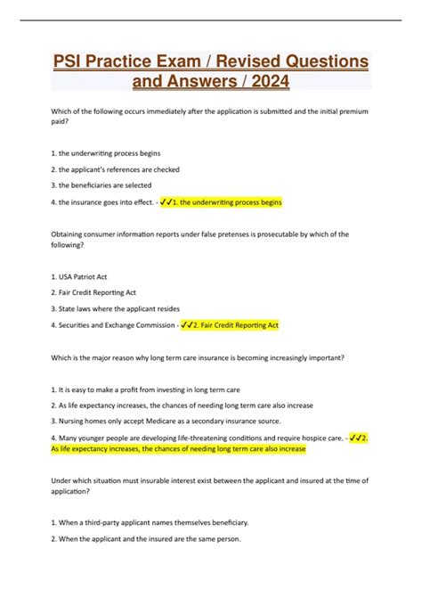 PSI Practice Exam Revised Questions And Answers 2024 PSI Practice