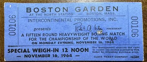 CASSIUS CLAY MUHAMMAD Ali Vs Sonny Liston Special Weigh In Ticket