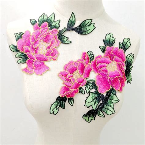 Large Peony Flower Embroidery Applique Patch Sew On Pacthes For Clothing Lace Fabric Stickers