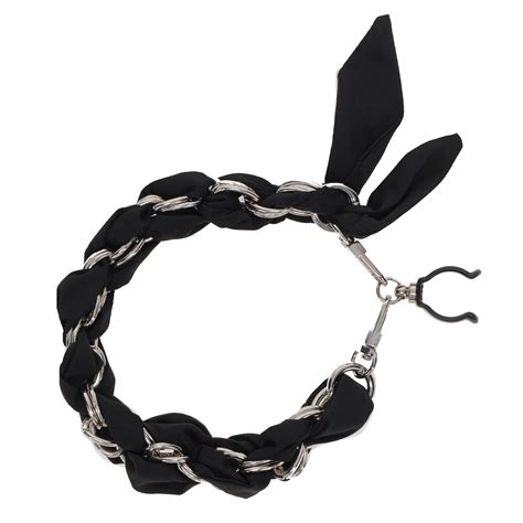 FashionStix Luxury Black Silk Satin scarf with Chain Wrist Strap with