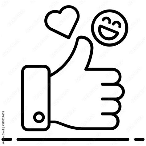 Thumbs up with heart and emoji symbolizing social media response icon ...