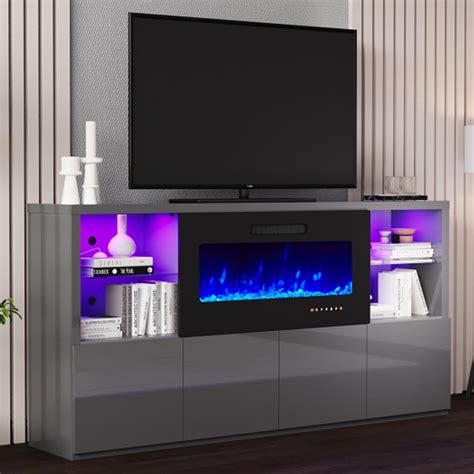 Amerlife Fireplace Tv Stand With Fireplace Modern High Gloss