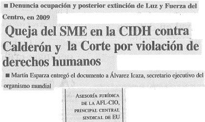 Noticias Guerrer s SME Queja del SME en la CIDH contra Calderón y la