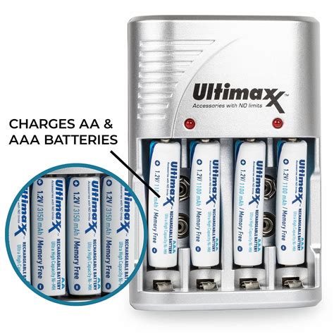 Rapid Travel Charger With X Aa Nimh Rechargeable Batteries Ultimaxx