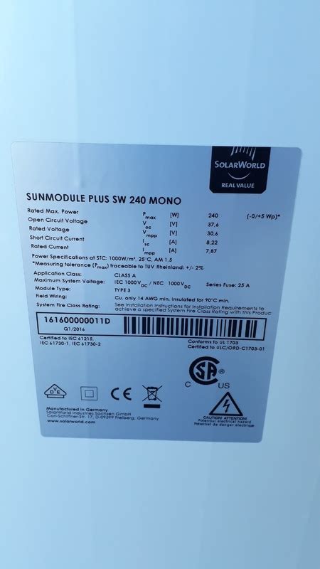 Pv Module Solarworld Sunmodule Plus Sw 240 Poly 240wp Poly Secondsol