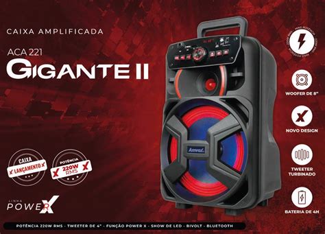 Caixa Amplificada Amvox Aca Gigante Ubs Sd Bluetooth W